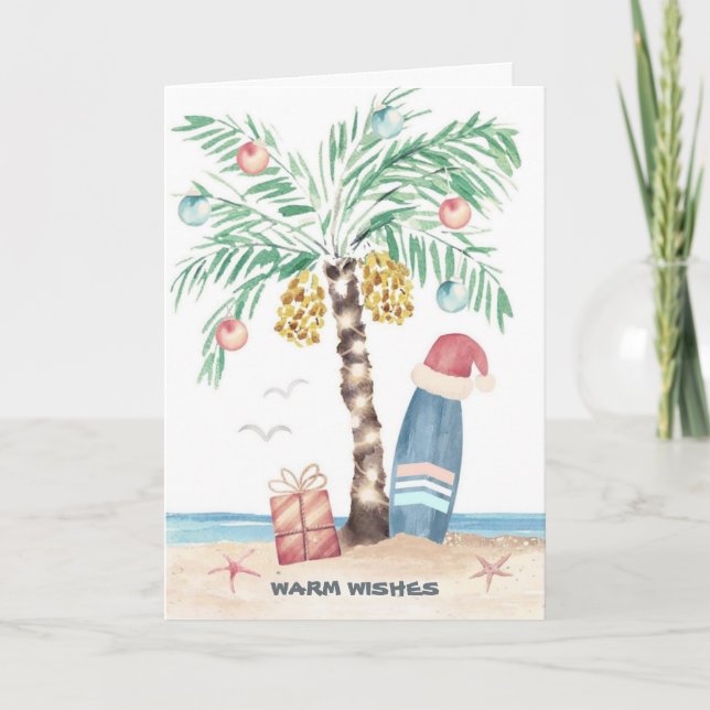 Christmas Island Palm Surf Santa Tropical Beach  Holiday Card (Front)