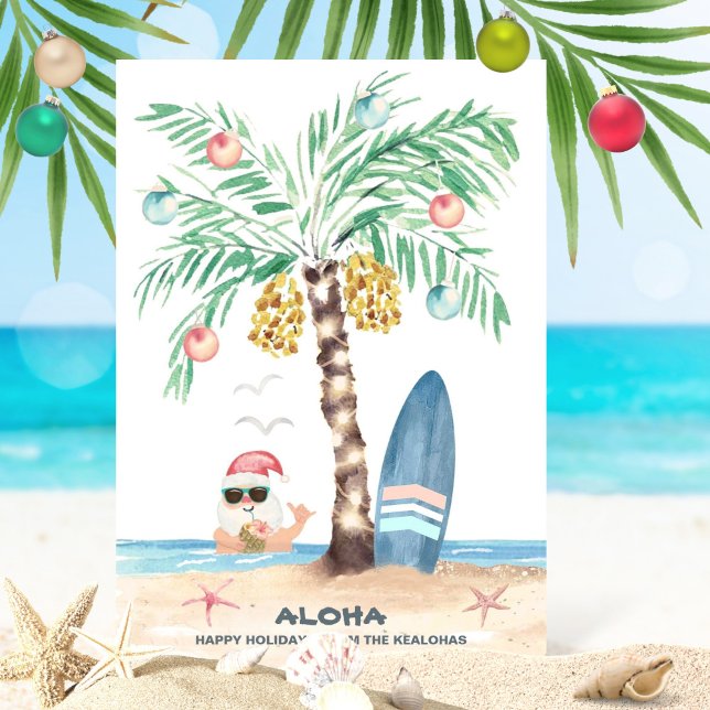 Christmas Island Surf Santa Aloha Tropical Beach Holiday Card (Creator Uploaded)