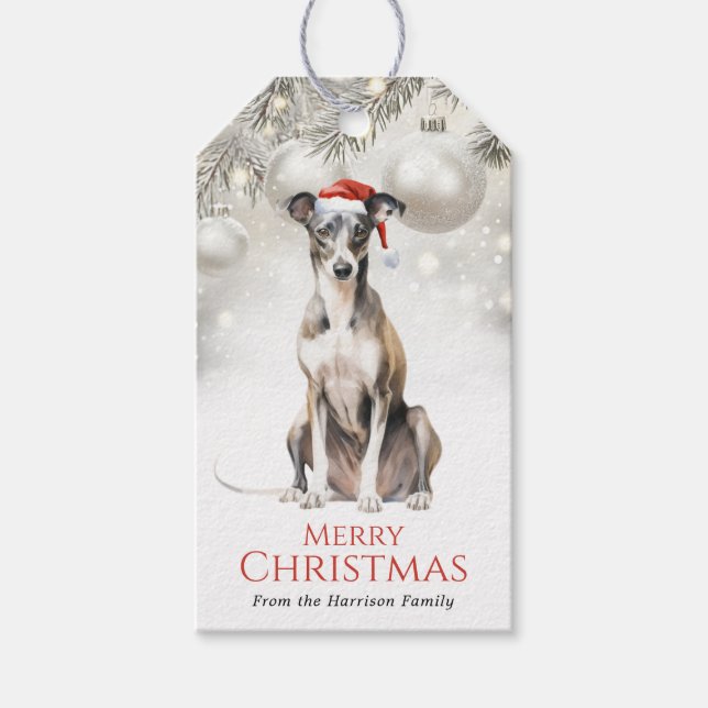 Christmas Italian Greyhound Dog Gift Tags (Front)