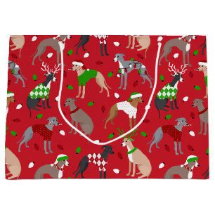Christmas Italian Greyhound Dog Large Gift Bag