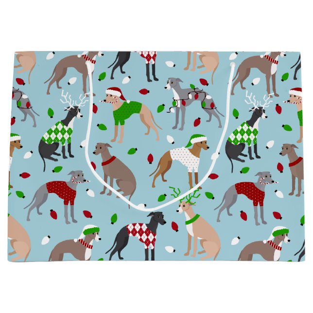 Christmas Italian Greyhound Dog Large Gift Bag (Front)