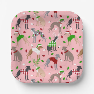 Christmas Italian Greyhound Dog Paper Plate