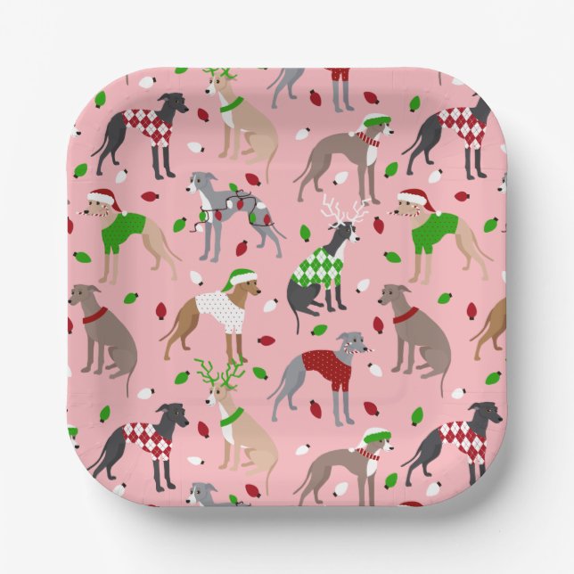 Christmas Italian Greyhound Dog Paper Plate (Front)