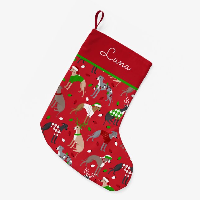 Christmas Italian Greyhound Dog Small Christmas Stocking (Front (Hanging))