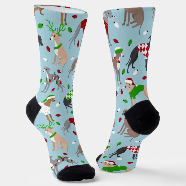 Christmas Italian Greyhound Dog Socks (Angled)