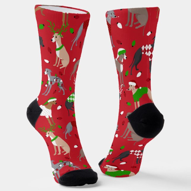 Christmas Italian Greyhound Dog Socks (Angled)