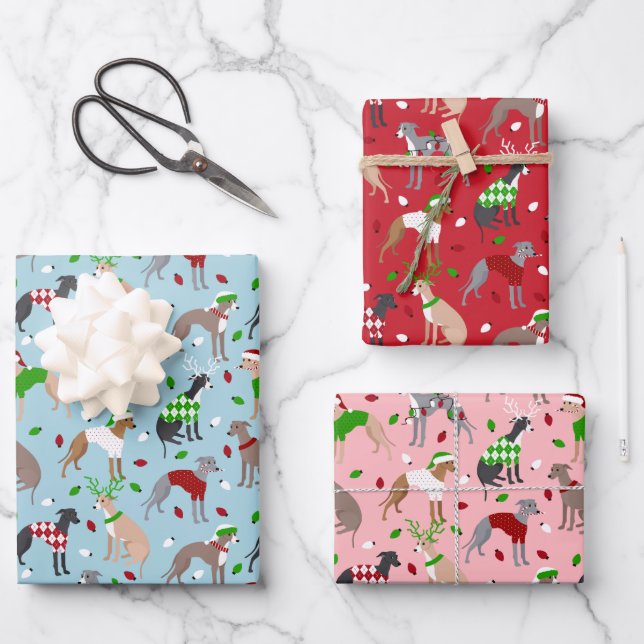 Christmas Italian Greyhound Dog Wrapping Paper Sheet (Front)