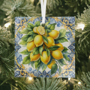 Christmas Italian Lemons Glass Ornament