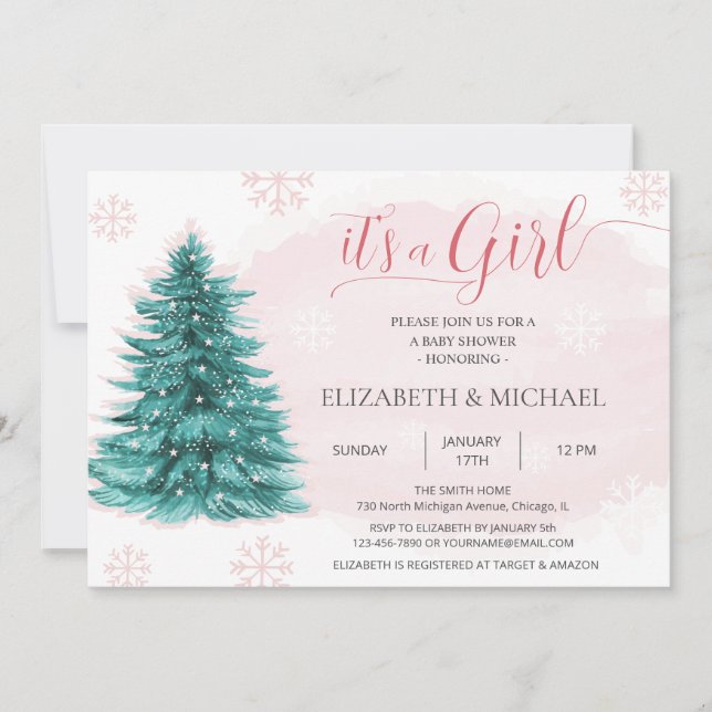 Christmas It's a Girl Baby shower Party invitation (Front)