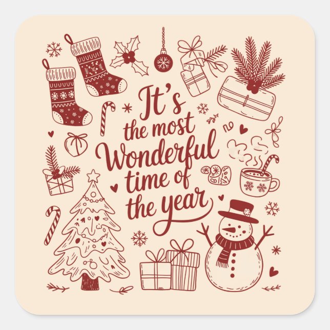 Christmas It's The Most Wonderful Time Of The Year Square Sticker (Front)