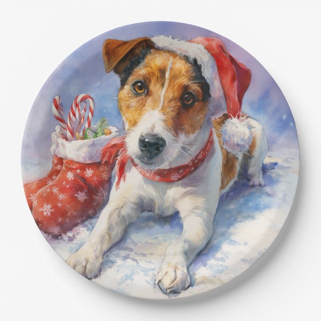  Christmas Jack Russell Paper Plate (Front)