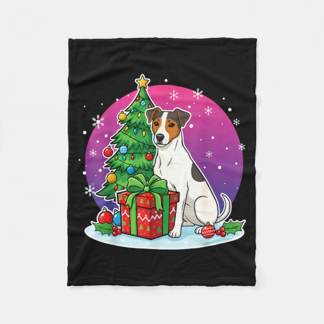 Christmas Jack Russell Santa Hat Xmas Jack Russell Fleece Blanket (Front)