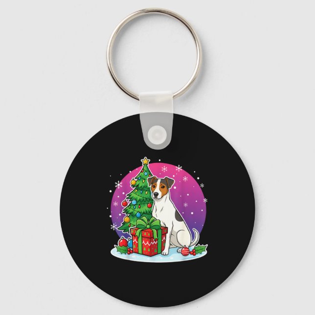 Christmas Jack Russell Santa Hat Xmas Jack Russell Key Ring (Front)