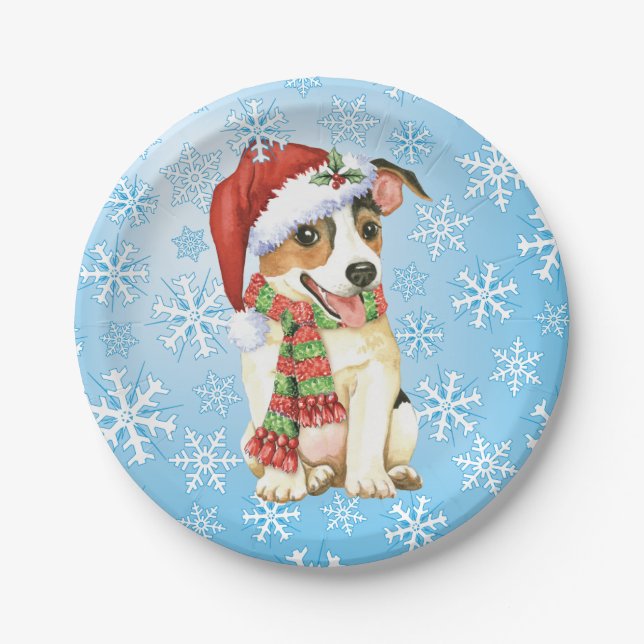 Christmas Jack Russell Terrier Paper Plates (Front)