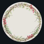 Christmas Jam Canning Rustic Homemade Mason Jar Classic Round Sticker<br><div class="desc">Rustic and modern Christmas homemade jam canning mason jar sticker with a lovely Christmas holiday wreath with greenery and berries on a light grey background. Simply add your name and the product name to the label. Exclusively designed for you by Happy Dolphin Studio. If you need any help or matching...</div>