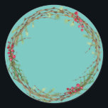 Christmas Jam Canning Rustic Homemade Mason Jar Classic Round Sticker<br><div class="desc">Rustic and modern Christmas homemade jam canning mason jar sticker with a lovely Christmas holiday wreath with greenery and berries on a light teal blue background. Simply add your name and the product name to the label. Exclusively designed for you by Happy Dolphin Studio. If you need any help or...</div>