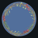 Christmas Jam Canning Rustic Homemade Mason Jar Classic Round Sticker<br><div class="desc">Rustic and modern Christmas homemade jam canning mason jar sticker with a lovely Christmas holiday wreath with greenery and berries on a classic blue background. Simply add your name and the product name to the label. Exclusively designed for you by Happy Dolphin Studio. If you need any help or matching...</div>