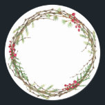 Christmas Jam Canning Rustic Homemade Mason Jar Classic Round Sticker<br><div class="desc">Rustic and modern Christmas homemade jam canning mason jar sticker with a lovely Christmas holiday wreath with greenery and berries on a white background. Simply add your name and the product name to the label. Exclusively designed for you by Happy Dolphin Studio. If you need any help or matching products,...</div>