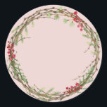 Christmas Jam Canning Rustic Homemade Pastel Pink Classic Round Sticker<br><div class="desc">Rustic and modern Christmas homemade jam canning mason jar sticker with a lovely Christmas holiday wreath with greenery and berries on a pastel pink background. Simply add your name and the product name to the label. Exclusively designed for you by Happy Dolphin Studio. If you need any help or matching...</div>