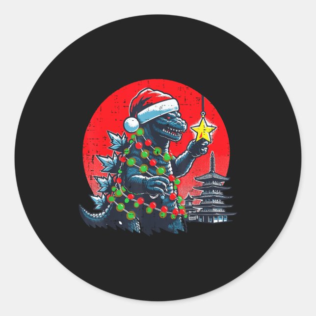Christmas Japanese Monster Santa Star Xmas Women K Classic Round Sticker (Front)