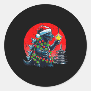 Christmas Japanese Monster Santa Star Xmas Women K Classic Round Sticker