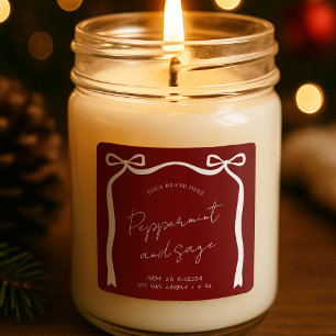 Christmas Jar Label Whimsical Ribbon Bow Red White