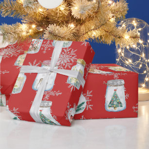 Christmas Jars and Snowflakes Red Wrapping Paper