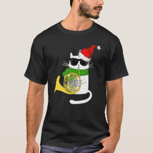 Christmas Jazz Cat Playing French Horn T-Shirt