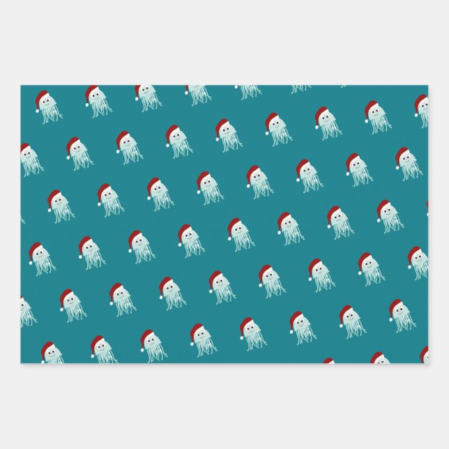 Christmas Jellyfish Wrapping Paper Sheet (Front)