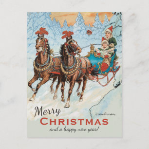 Christmas Jenny Nyström CC0932 Children in sleigh Holiday Postcard