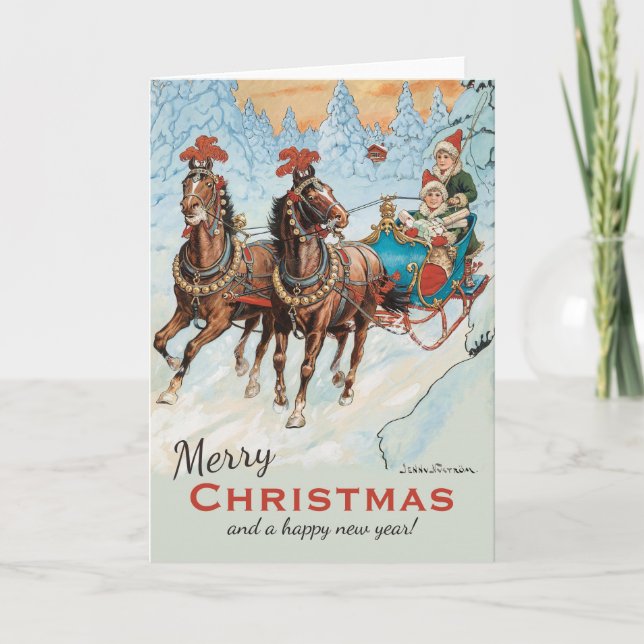 Christmas Jenny Nyström CC0933 Children in sleigh Holiday Card (Front)