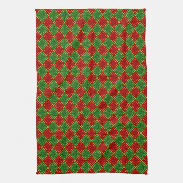 Christmas Jester Diamond Holiday Pattern Tea Towel (Vertical)
