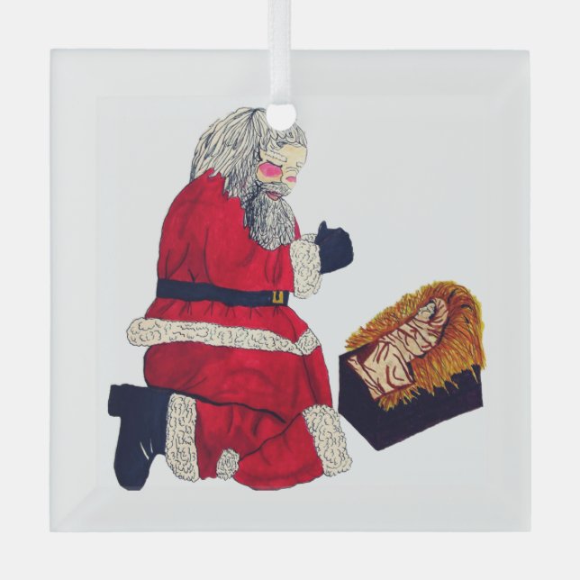 CHRISTMAS JESUS AND SANTA  GLASS TREE DECORATION (Front)