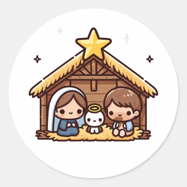 Christmas Jesus Birth Classic Round Sticker (Front)