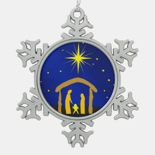 Christmas Jesus in a Manger Pewter Snowflake ornam Snowflake Pewter Christmas Ornament