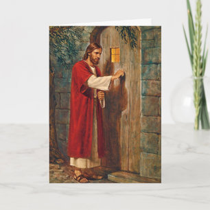 Christmas Jesus Knocks On The Door Holiday Card