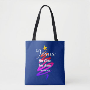 Christmas JESUS LORD OF LORDS Customised BLUE Tote Bag
