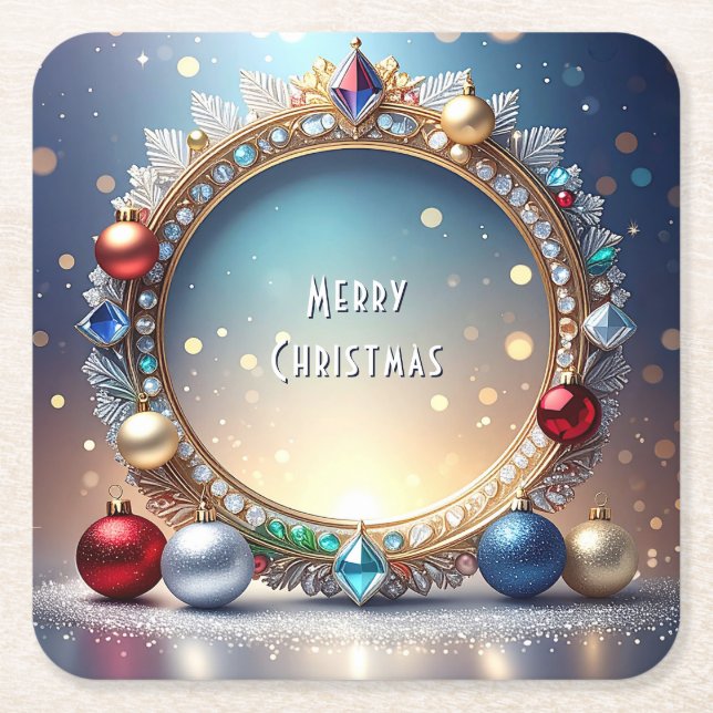 Christmas Jewel Frame Holiday Paper Coaster (Front)