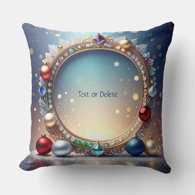Christmas Jewel Frame Holiday Throw Pillow (Front)