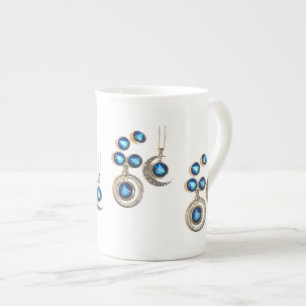 Christmas jewellery Tree blue black bright Moon Bone China Mug