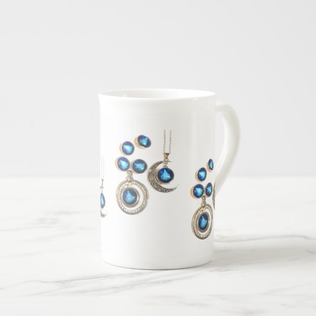 Christmas jewellery Tree blue black bright Moon  Bone China Mug (Front Right)