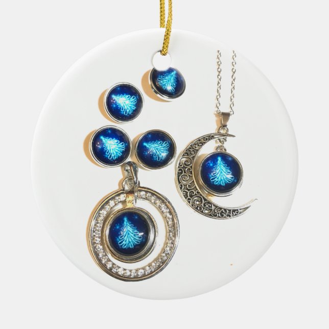Christmas jewellery Tree blue black bright Moon  Ceramic Tree Decoration (Front)