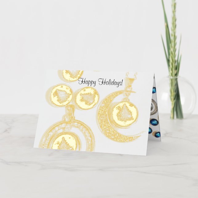 Christmas jewellery Tree blue black bright Moon  Foil Holiday Card (Front)