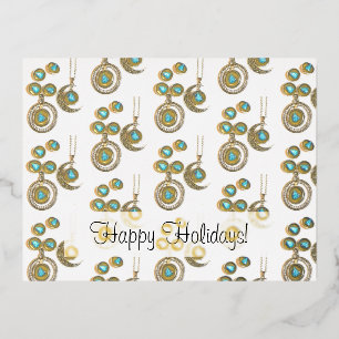 Christmas jewellery Tree blue black bright Moon  Foil Holiday Postcard