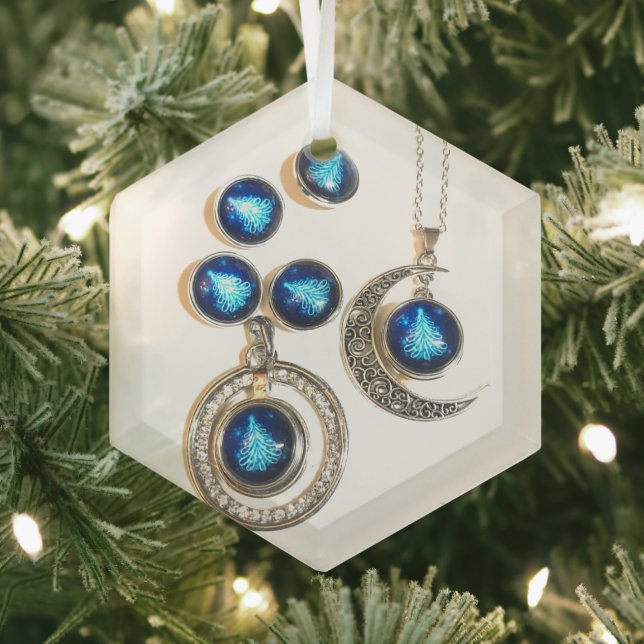 Christmas jewellery Tree blue black bright Moon  Glass Tree Decoration (Insitu)