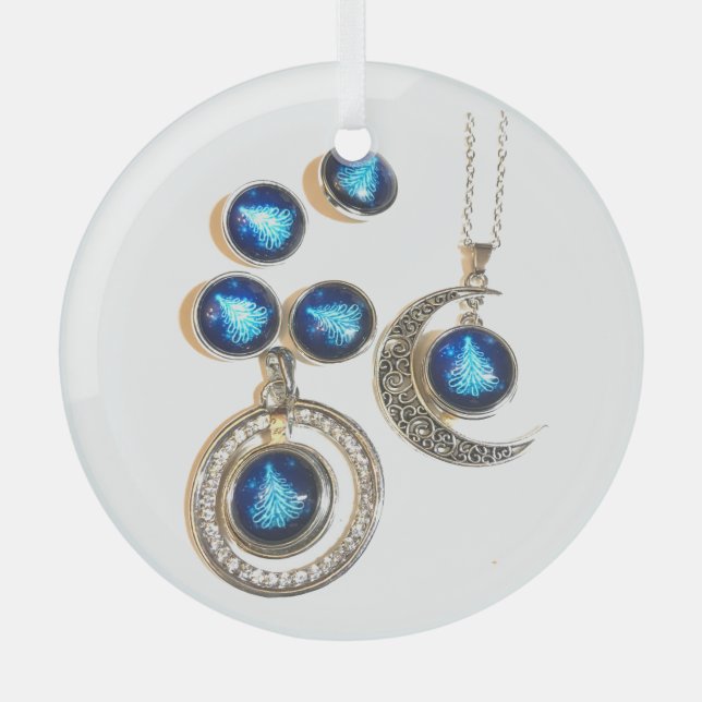 Christmas jewellery Tree blue black bright Moon  Glass Tree Decoration (Front)