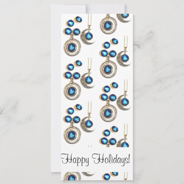 Christmas jewellery Tree blue black bright Moon  Holiday Card (Front)