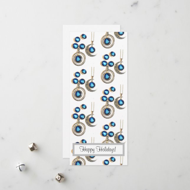 Christmas jewellery Tree blue black bright Moon  Holiday Card (Front/Back In Situ)