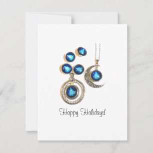 Christmas jewellery Tree blue black bright Moon  Holiday Card