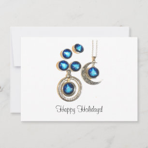 Christmas jewellery Tree blue black bright Moon  Holiday Card